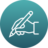 Icon of a hand writing with a pencil.