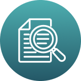 Icon of a magnifying glass looking at a piece of paper.