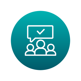 Three people with a check mark in a speech bubble representing preserving engagement